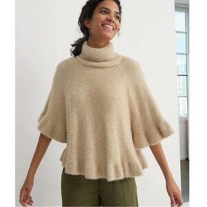 Anthropologie Ruffled Turtleneck Poncho Cape Sweater in Beige One Size